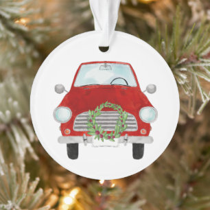 Red car with Christmas wreath Ornament