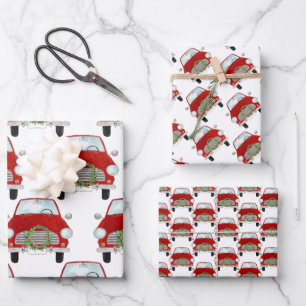 Red Car with Christmas wreath Wrapping Paper