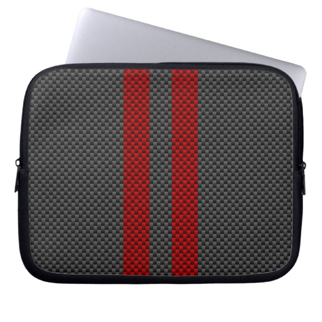 Red Carbon Fiber Style Racing Stripes Laptop Sleeve (Front)