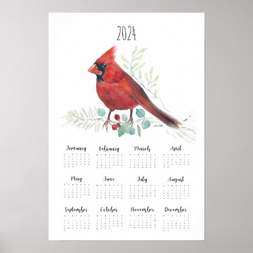 Red Cardinal 2024 Calendar Art Print 