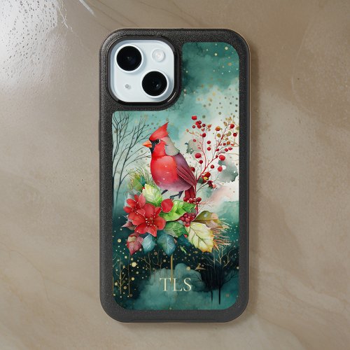 Red Cardinal and Berries in the Forest _ Monogram  iPhone 15 Case