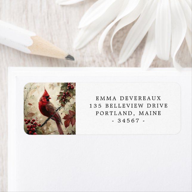 Red Cardinal and Berries Label (Insitu)