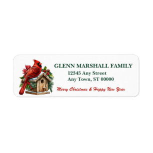 Red Cardinal and Bird House Christmas Address Label