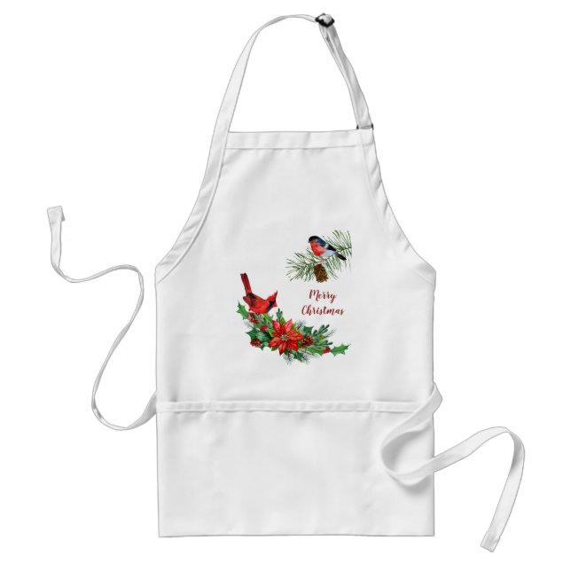 Red Cardinal and Bullfinch Bird Holiday Adult Apron (Front)