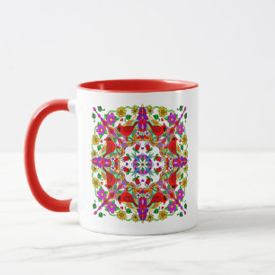 Red cardinal and Colorful Flowers Mandala Mug