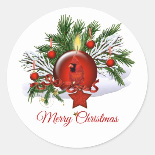 Red Cardinal and Ornament Christmas Sticker