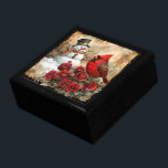 Red Cardinal and Snowman On Antique Paper Gift Box<br><div class="desc">Store your treasures or give a treasure gift box to someone as a beautiful gift. 
 Choices of wood frames are now available.
Many designs for different occasions are available in my store.</div>