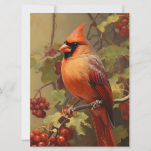 Red Cardinal and Wild Forest Berries Card