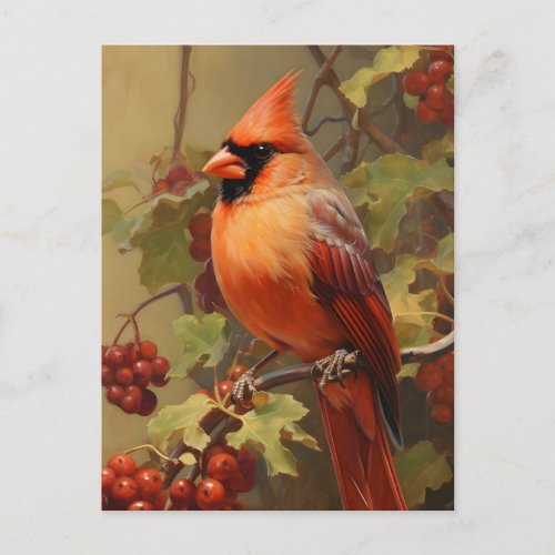 Red Cardinal and Wild Forest Berries  Postcard