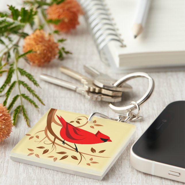 Red Cardinal Art Keychain (Front Right)
