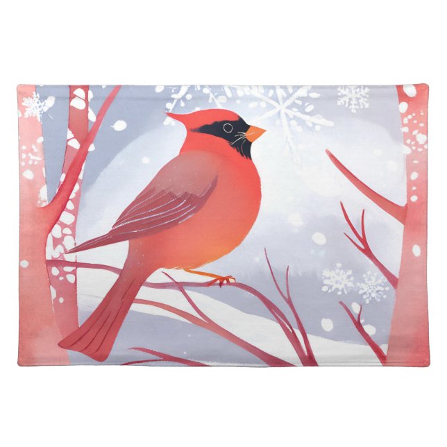 Red Cardinal | Beautiful Watercolor Painting Cloth Placemat (Front)