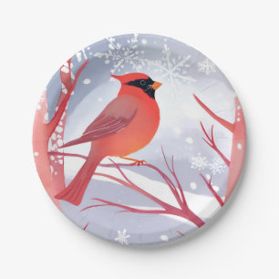Red Cardinal Beautiful Watercolor Painting Paper Plates