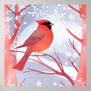 Red Cardinal   Beautiful Watercolor Painting Poster