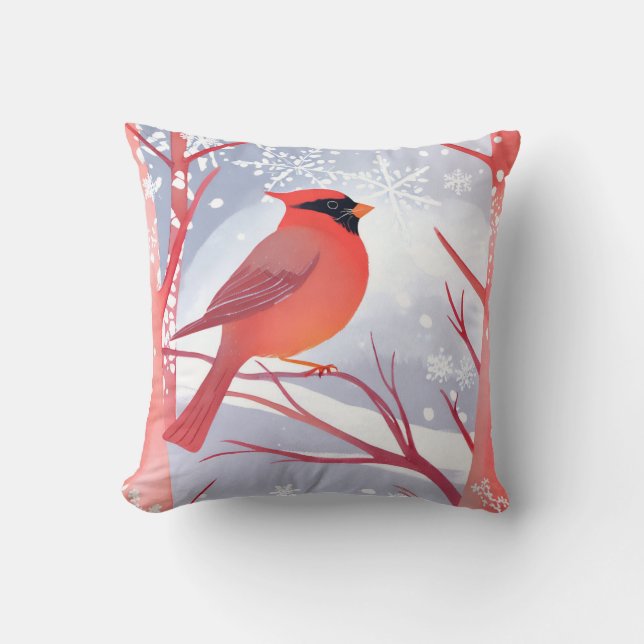 Red Cardinal | Beautiful Watercolor Painting Throw Pillow (Front)
