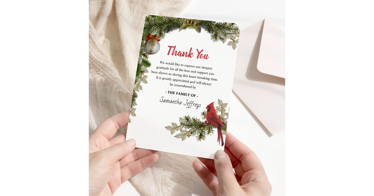 Red Cardinal Bereavement Thank You Note Card | Zazzle