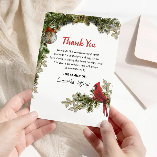 Red Cardinal Bereavement Thank You Note Card | Zazzle