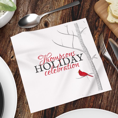 Red Cardinal Birch Tree Simple Winter Holiday Napkins