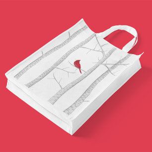 Red Cardinal Birch Trees Winter Personalized Grocery Bag