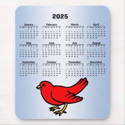 Red Cardinal Bird 2025 Calendar Mousepad