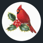 Red Cardinal Bird and Holly Berry Christmas Classic Round Sticker<br><div class="desc">Red Cardinal Bird and Holly Berry Christmas Classic Round Sticker.</div>