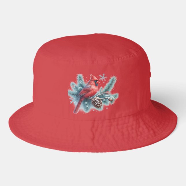 Red Cardinal Bird and Pine  Bucket Hat (Front)