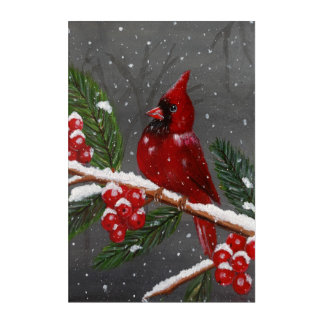 Red Cardinal Bird and Pink Cherry Blossoms Spring Acrylic Print