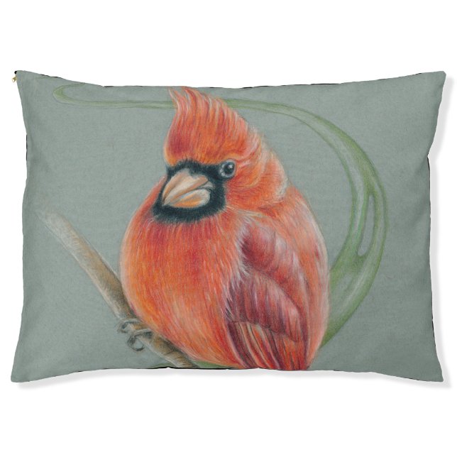 Red Cardinal Bird Art Drawing Pet Bed (Front)