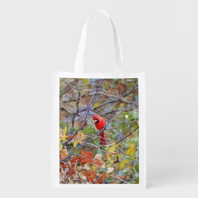 Red Cardinal Bird Art Eco Friendly Grocery Bag (Front)