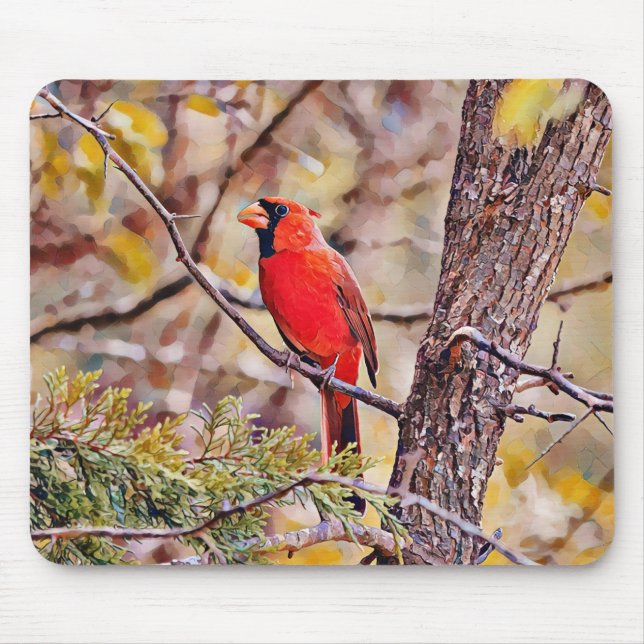 Red Cardinal Bird Art Mouse Pad (Front)