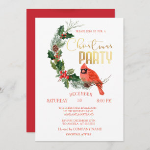 Red Cardinal Bird Christmas Company Party Invitation