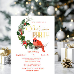 Red Cardinal Bird Christmas Company Party Invitation