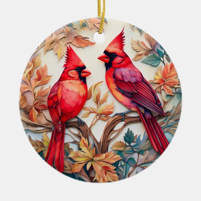 Red Cardinal Bird Christmas Personalized  Ceramic Ornament (Front)