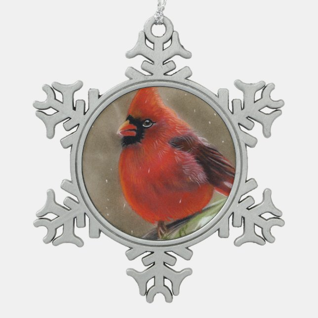 Red Cardinal Bird  christmas Snowflake ornament (Front)