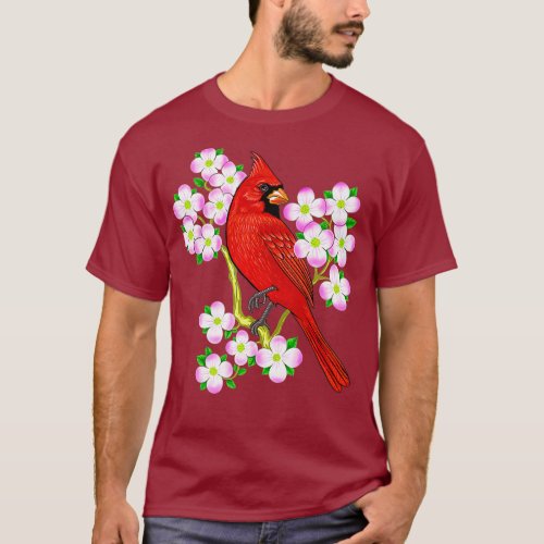 Red Cardinal Bird Dogwood Flower North Carolina T_Shirt