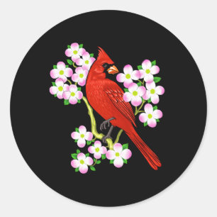 Red Cardinal Bird Dogwood Flower North Carolina Vi Classic Round Sticker