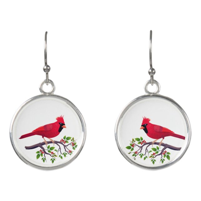Red Cardinal Bird Earrings (Front)