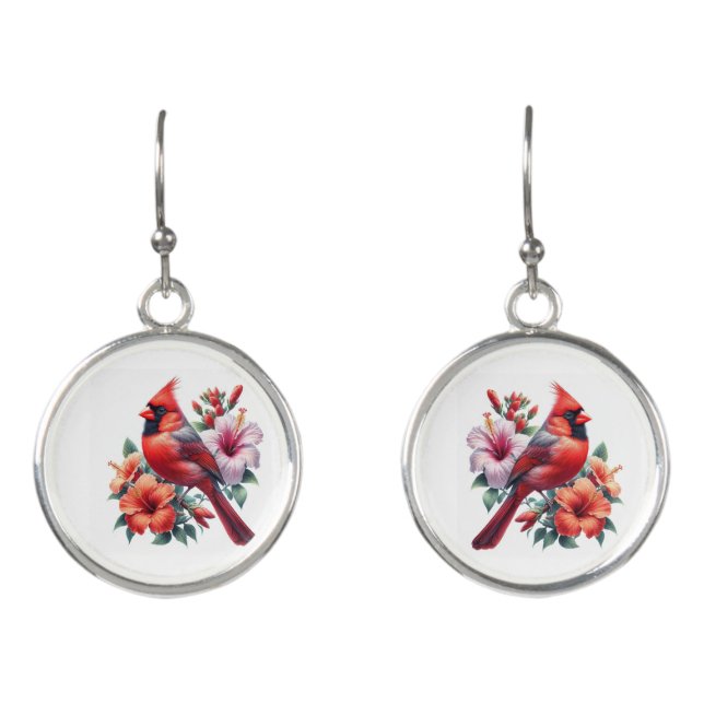Red Cardinal Bird Earrings (Front)