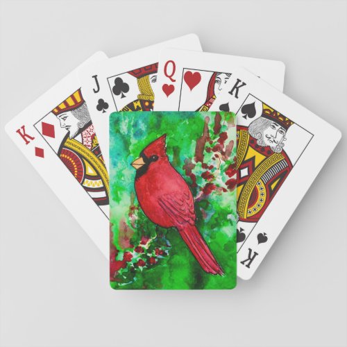 Red Cardinal Bird Forest Watercolor Playing Cards
