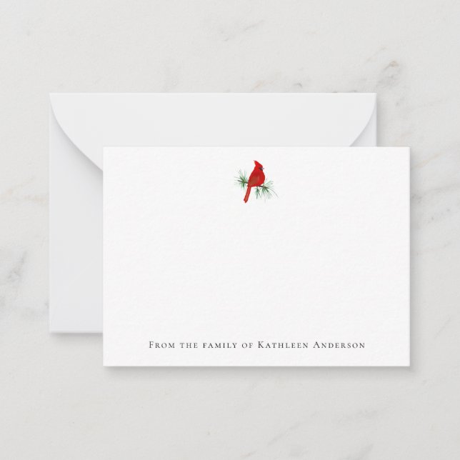 Red Cardinal Bird Funeral Note Card (Front)