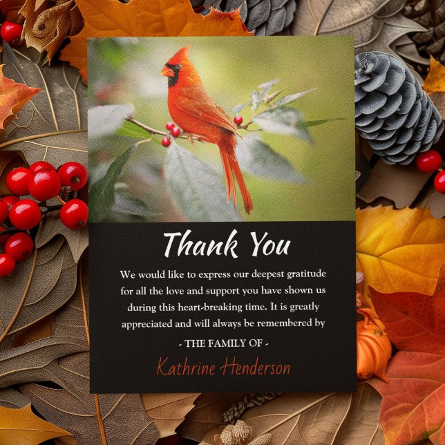 Red Cardinal Bird Funeral Photo Thank You Card (Creator Uploaded)