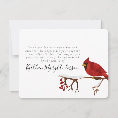 Red Cardinal Bird Funeral Thank You Card
