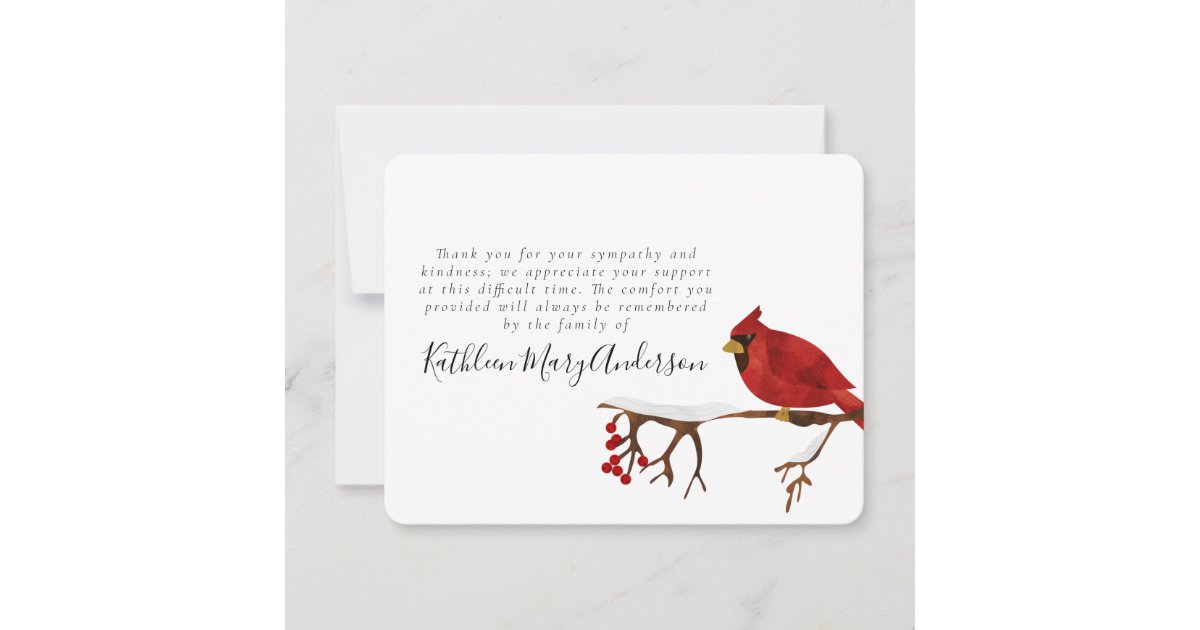 Red Cardinal Bird Funeral Thank You Card | Zazzle