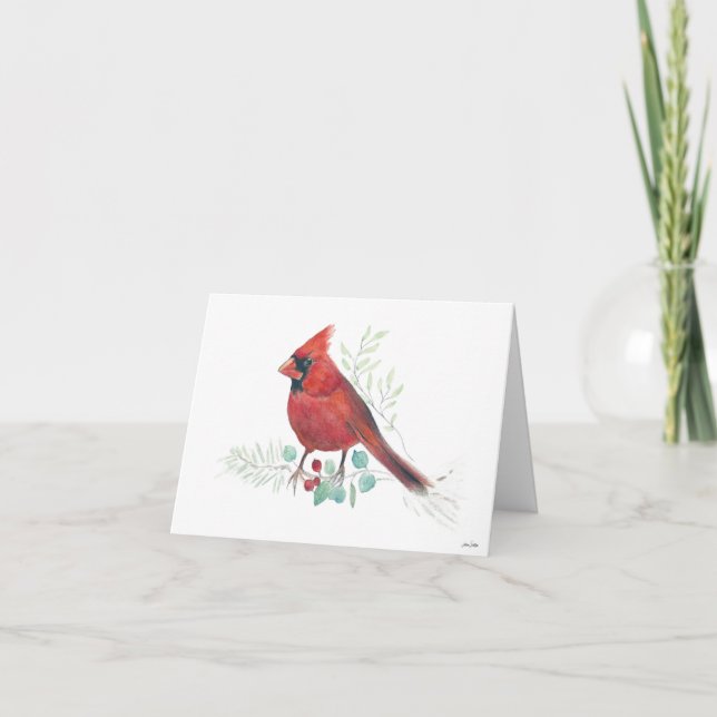 Red Cardinal Bird Holiday Card (Front)