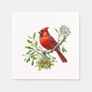 Red Cardinal Bird Holiday Mistletoe Napkins