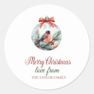 Red Cardinal Bird Holly Berry Ball Christmas Classic Round Sticker