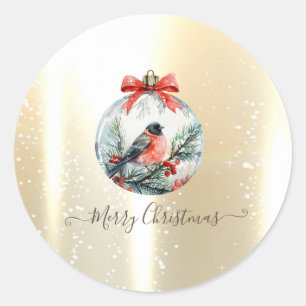 Red Cardinal Bird Holly Berry Ball Christmas Classic Round Sticker