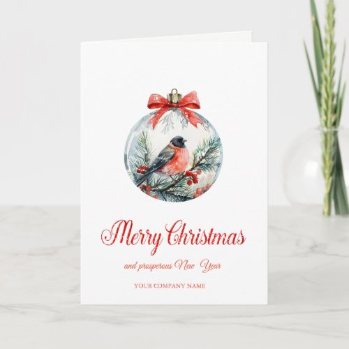 Red Cardinal Bird Holly Berry Ball Christmas Holiday Card