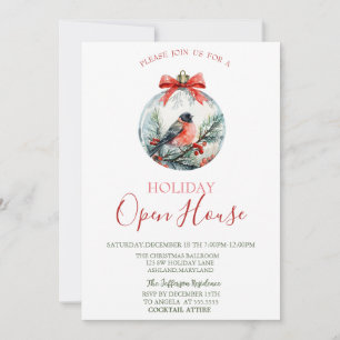 Red Cardinal Bird Holly Berry Ball Christmas Invitation