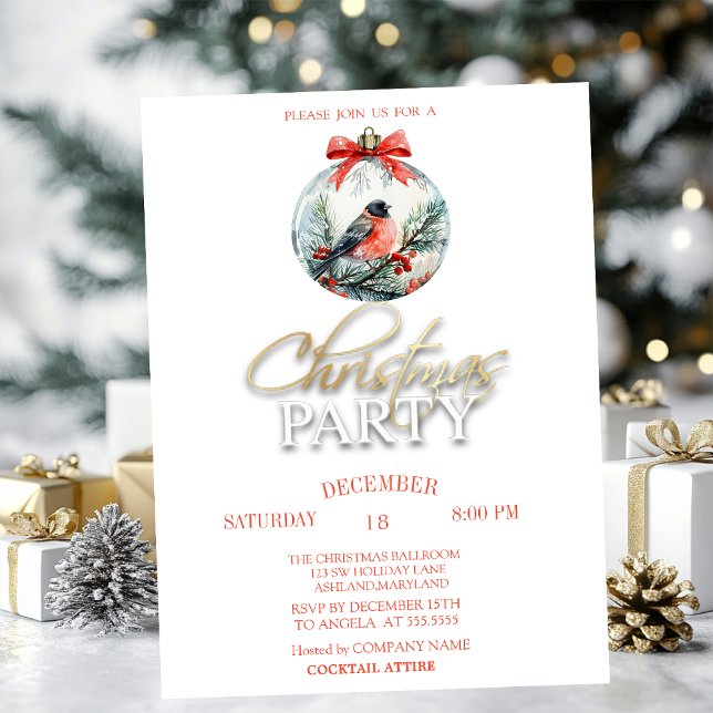 Red Cardinal Bird Holly Berry Ball Invitation (Creator Uploaded)