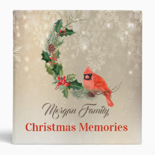 Red Cardinal Bird Holly Berry Christmas 3 Ring Binder